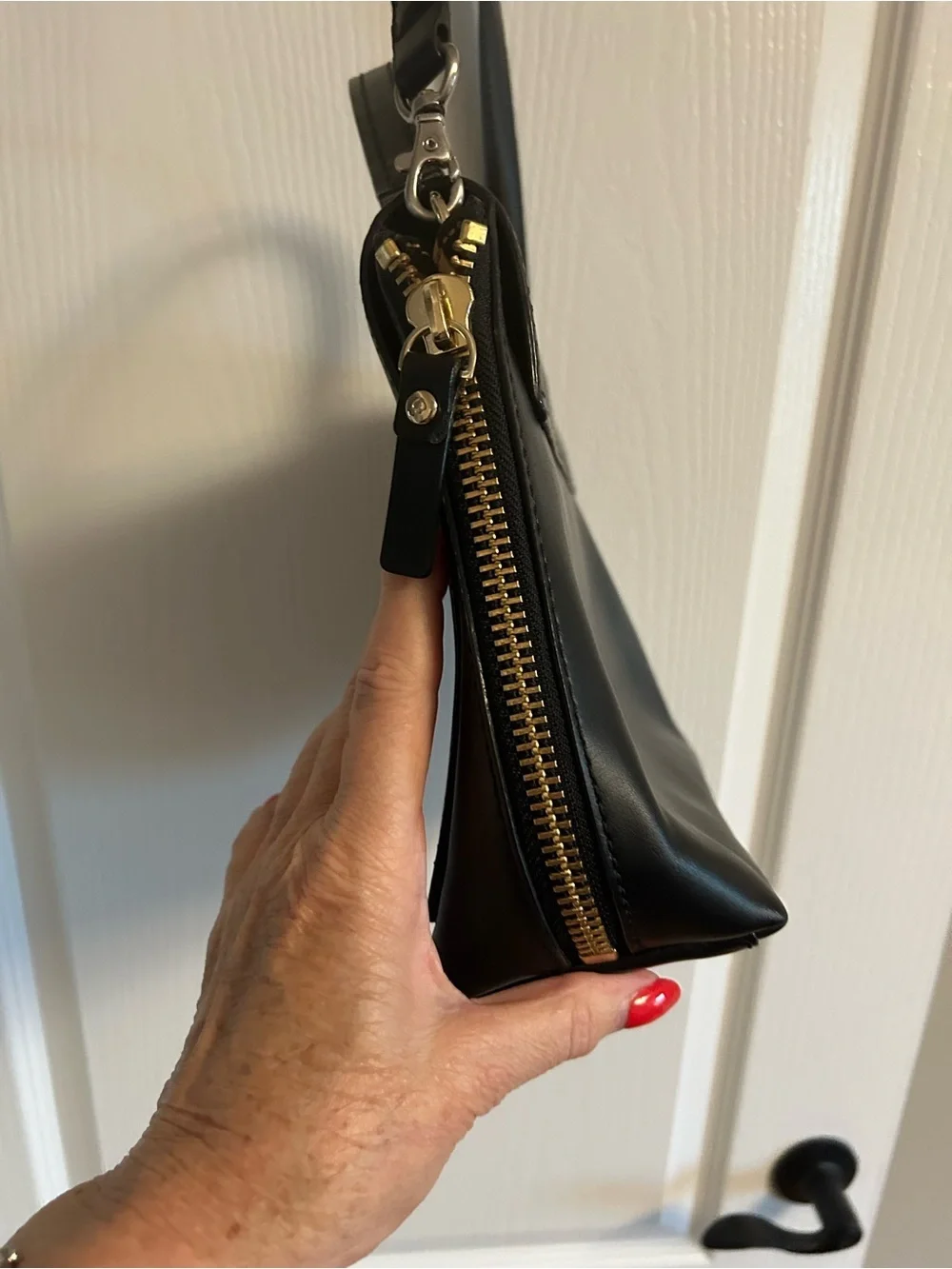 kate spade Black Leather Structured Satchel with Top Handle and Shoulder Strap